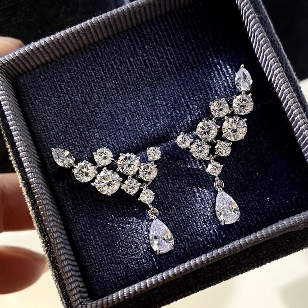 NEW SILVER DIAMONDS EARRINGS - Picture 6 of 7